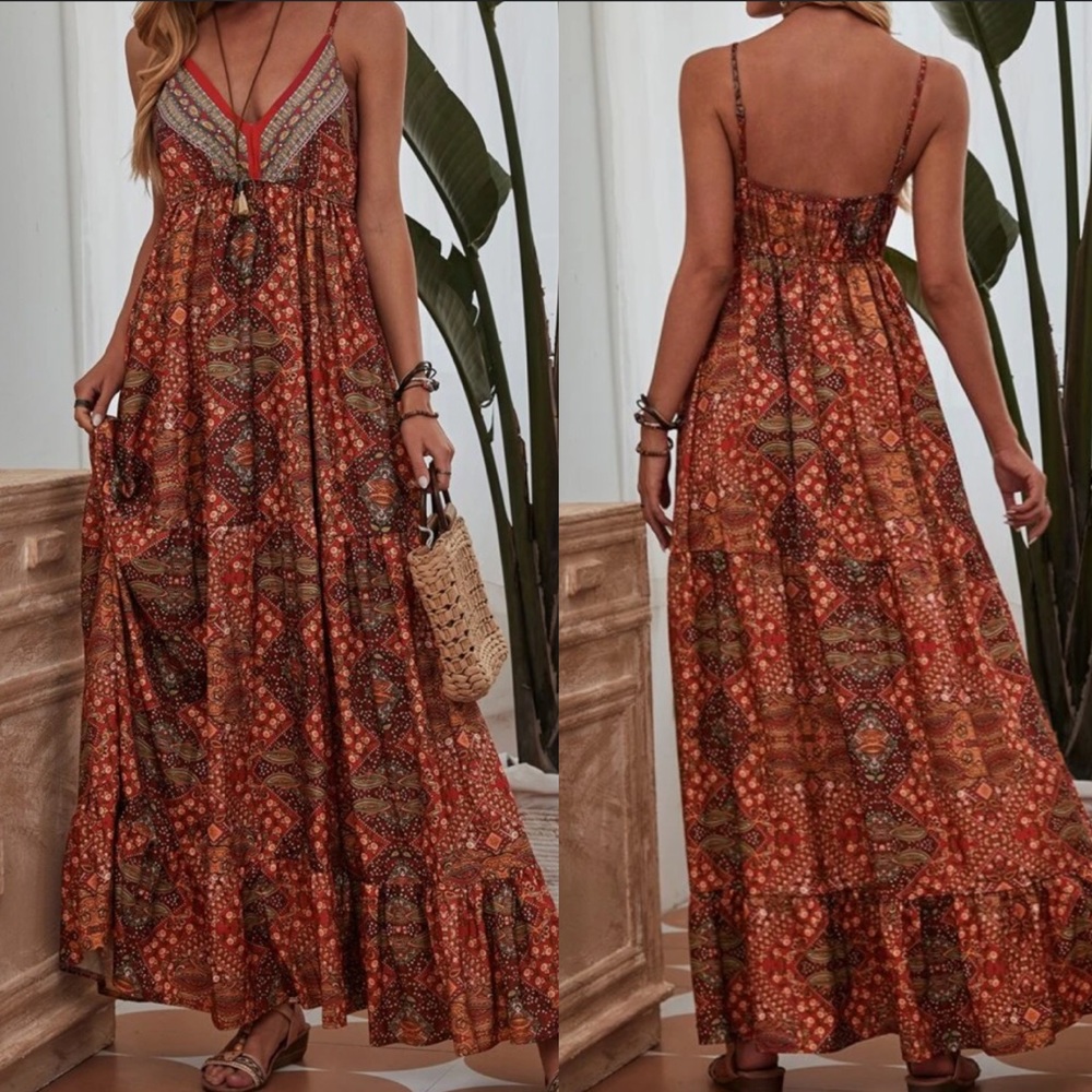 Boho floral print cami maxi dress NWT